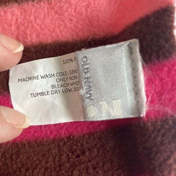 OLD NAVY Pink Brown Cream Stripped Fleece Scarf with Fringes  Sz 10”x 68 - Picture 6 of 9